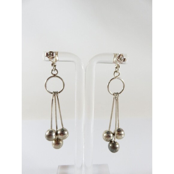 Artisan Modernist Ball & Rod Dangling Earring Set Hand Worked  Sterling Silver P - Picture 5 of 8